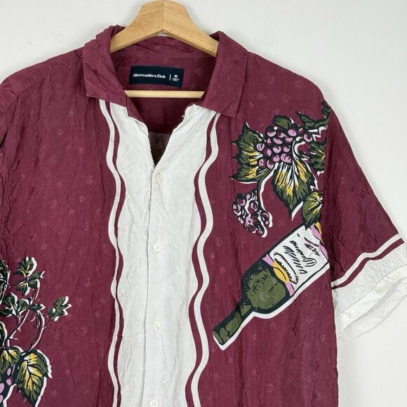 Abercrombie & Fitch Wine Print Camp Shirt  100% Viscose Grapes Size M Burgundy - Picture 2 of 10